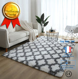 TD® NAZAR TRELLIS Tapis de salon Shaggy - Style berbère - 160 x 220 cm - Crème et marron