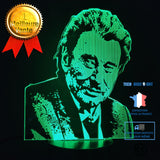 TD® Veilleuse LED 3D Johnny Hallyday 7 couleurs Lampe de chevet tactile pour enfants base blanche