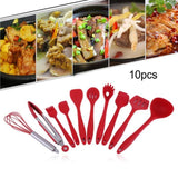 TD® Lot de Ustensiles de Cuisine en Silicone-10 pcs  Ensemble Outil Cuisine Rouge
