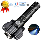 TD® Lampe de poche torche phare vélo moto led puissante rechargeable militaire véhicule anti-éblouissement quatre vitesses lumière