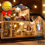 TD® DIY LED Maison de Poupée Dollhouse Musique Miniature Bois Meuble Cadeau Noël