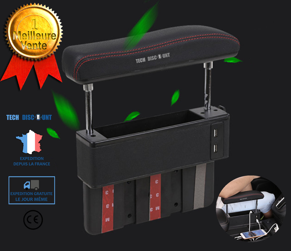 Accoudoir Central Voiture Universel Gris Similicuir – Confort & Rangement Pour Tous Véhicules