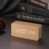 TD® Horloge Réveil Alarme Digital LED en Bois avec fonctions thermomètre double entrées pile ou alimentation direct multifonctions