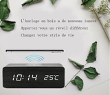 INN® sans fil horloge en bois Creative LED téléphone portable de chargement sans fil réveil en bois de chargement de téléphone porta