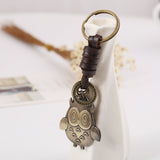 TD® Porte-clés en cuir tressé vintage pendentif chouette en bronze accessoires de pendentif de sac polyvalent