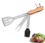 Outil de barbecue pliant portable en plein air pour barbecue à fourche multifonctionnel en acier inoxydable brosse à huile pe