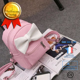 TD® Sac à Dos en Cuir PU Rose et Gros Nœud Blanc/Femmes avec Fermeture à Zip Sac à Main Sangles Amovibles Fermetures en Métal