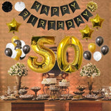 TD® Ballons Happy Birthday 50ème Anniversaire / Fournitures Décorations 50 Ans/ Noir et Or Gros Ballon Aluminium & Latex