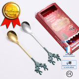 TD® Cuillère en acier inoxydable 304 Cuillère à wapiti de style nordique Coffret cadeau de Noël Cuillère à café