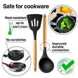 TD® Ensemble Ustensiles de Cuisine en silicone, résistant à la chaleur 9 pièces outils de cuisson avec manche en bois dur