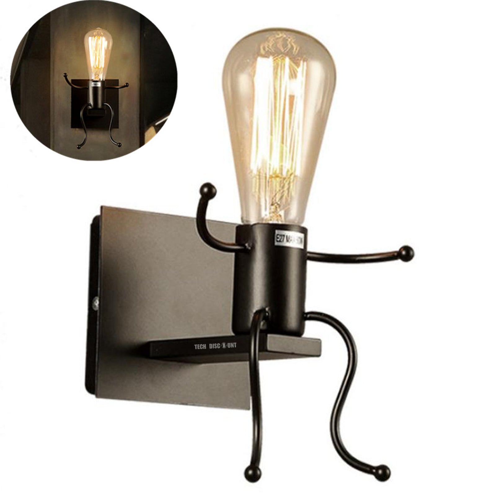 Applique Murale Vintage SHZICMY Fer Forgé - Lampe Suspension Rétro E27 Pour Chambre Et Chevet, Style Industriel Noir