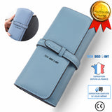 TD® Portefeuille Long Cuir PU pour Femmes Pochette Simple Chic Couleur Unie Bleu Gris Finitions Précises Original Fermeture Coutures