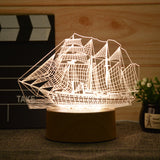 TD® 3D Optique LED Veilleuse 3D LED Night Light Ship Ship Sailboat avec 7 couleurs de lumière pour la décoration de la maison lam