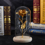 TD® Fleur immortelle rose couvercle en verre coloré fleur dorée musique cadeau lampe saint valentin cadeau décoration ornements