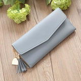 TD® Portefeuille Femme Simple Long / Porte-monnaie /Porte-cartes Sac à main de couleur Gris Bleu Détails Raffinés Allongée Franges