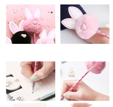 Stylo signature stylo gel créatif mignon oreille de lapin en peluche 0.5 stylo à eau noir stylo papeterie stylo à bille rose