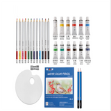 Ensemble de 31 pièces de peinture à l'aquarelle, crayons de couleur solubles dans l'eau 12 couleurs, pinceaux en nylon, crayo