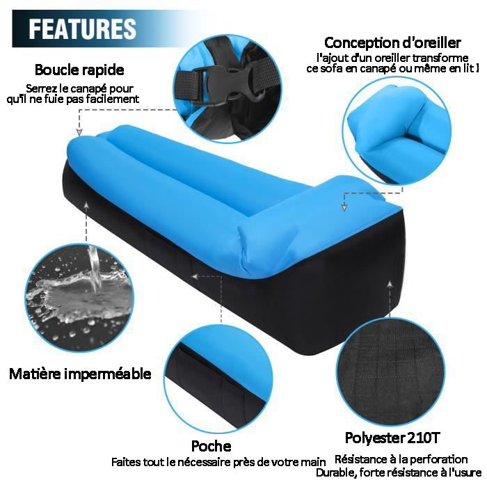 Hamac gonflable bleu sofa plein air