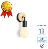 TD® COREP Applique Berkley base ronde en bois naturel patiné et métal peint - E27 40 W - Noir