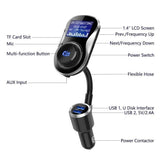 TD® Transmetteur FM Bluetooth Kit de Voiture Mains Libres,Chargeur de Voiture avec 2 Port USB,1.4" LCD Display, TF-lecteur Flash USB