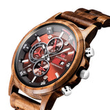 TD® Montre en noyer naturel et alliage - couleur rouge noir multifonction - apparence sportive et luxueuse montre mouvement quartz
