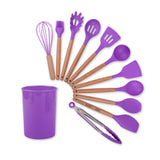 TD® CUILLERE DE CUISINE Mixte - Ensemble d'ustensiles de cuisine en silicone avec poignée en bois - Violet NS™