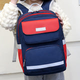 TD® Sac à dos étudiant cartable léger imperméable ajustement doux de couleur unie haut de gamme grande capacité rouge bleu oxford