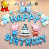 TD® Kit décoration joyeux anniversaire peppa pig pâtisserie gateau 1 an fille garçon bebe fête rose bannière happy birthday ballons