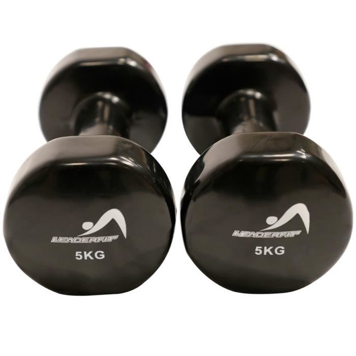 Sports Haltère fitness en vinyle - 1 x 5 KG (2x5,0) Haltère fitness en vinyle * Haltères fitness aux bords arrondis  - noir