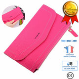TD® Portefeuille long multi-cartes pour femme avec motif litchi étui à fermeture éclair pour téléphone portable