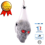 TD® Halloween decoration sac en filet lumineux à commande vocale crâne araignée tête suspendue en coton