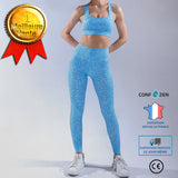Costume de yoga bleu à pois costume de yoga nude sport pour femmes soutien-gorge dos ouvert taille taille pantalon course cos