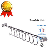 TD® Crochet Barre de Cuisine en Acier Inox , 50cm avec 9 Crochets Amovible pour Suspendre les Ustensiles de Cuisine ou Salle de bain