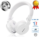 TD® Casque audio blanc sans fil bluetooth transportable musique connexion mobile appairage réduction de bruit superbe portable