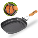 TD® Plaque de barbecue en plein air pique-nique pliable portable pot en fonte plaque de gril anti-brûlure manche en bois pot à steak