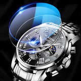 TD® Montre hommes multifonctionnel montre à quartz mode affaires calendrier chronographe lumineux phase de lune montre étanche