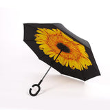 TD® Parapluie droit inversé de voiture de type C pluie parapluie en vinyle double couche pluie et brillance parapluie à double usage