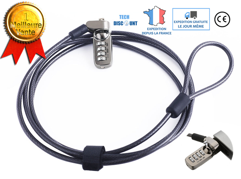 TD® cable antivol cadenas pc ordinateur portable fixe a code 4 chiffre –