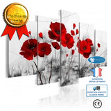 INN® tableau coquelicots rouge sur fond blanc toile peinture fleurs décoration murale 5 pcs vertical moderne champs sans cadre salon