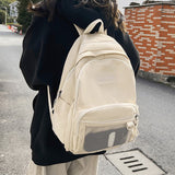 TD® Sac à dos scolaire fournitures en tissu Oxford sac à dos hydrofuge grande capacité mode blanc beige bretelles école lycée collèg