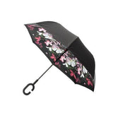 TD® C Parapluie Automatique Pliant Inversé Imprimé Anti Vent Soleil UV Parasol Main Libre Dia. 98cm Cadeau Noël Démon des Fleurs