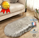 TD® Tapis en peau de mouton Imitation laine Gris 60*120 cm Tapis Ovale Doux et moelleux
