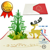 TD® Carte de Noël papier créatif sculpture 3D carte de félicitations en trois dimensions cerf et arbre de Noël 10pack