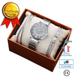 Coffret cadeau pour femme Ensemble de 3 pièces cadeau Montre à quartz en argent Montre à index romain Alliage Bracelet Cadeau