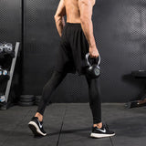 Leggings pour hommes imitant deux pièces de sport de fitness, entraînement de course à pied, pantalon décontracté extensible