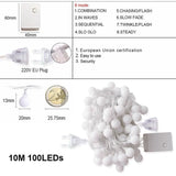 TD® 220V ue Plug guirlande lumineuse LED boules chaîne lampe vacances chaîne lumières mariage maison fêteBlanc chaud