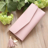 TD® Portefeuille Femmes Simple Long Porte-monnaie Porte-cartes  Franges Sac main  Rose Pale Pendentif Cœur Forme Enveloppe Épuré