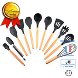 TD® 11 pièces ustensiles de cuisine Durable résistant à la chaleur Silicone poignée en bois louche à soupe antiadhésive  BARBECUE