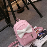 TD® Sac à Dos en Cuir PU Rose et Gros Nœud Blanc/Femmes avec Fermeture à Zip Sac à Main Sangles Amovibles Fermetures en Métal