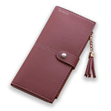 TD® Portefeuille Femmes Simple Long Porte-Monnaie Gland à Franges Porte-Cartes Sac à Main  Couleur Taupe Rouge Double Fermeture